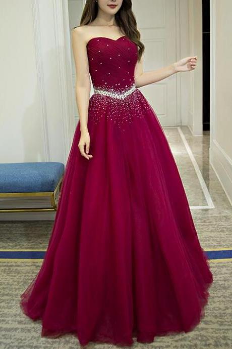 Wine Red Burgundy Party Gown 2019, Sweetheart Formal Dresses