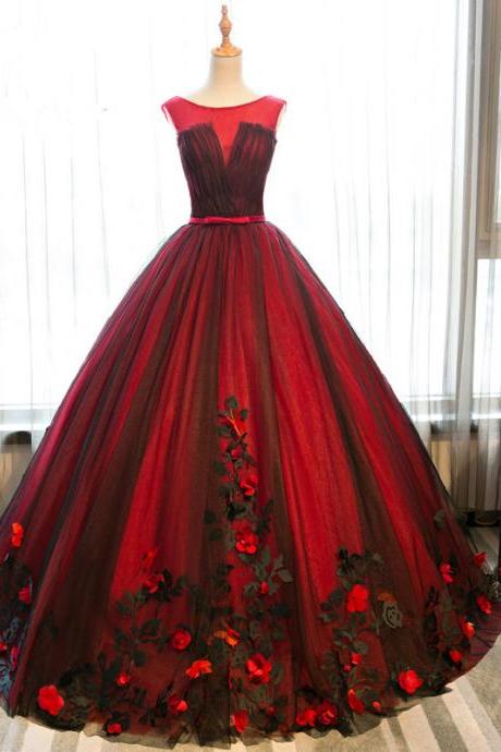 Gorgeous Tulle Dark Red Sweet 16 Gown, Formal Gown 2019