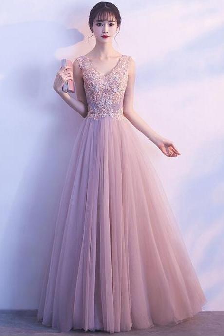 Charming V-neckline Formal Gown, Prom Dresses 2019, Lace Applique Party Dresses