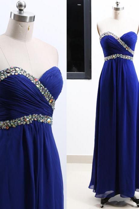 Royal Blue Sweetheart Beaded Simple Prom Dress,blue Long Formal Dresses 2019