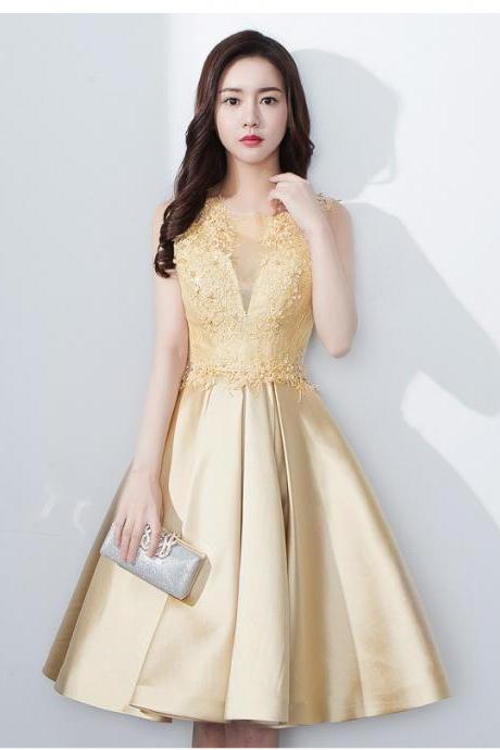 Champagne And Lace Party Dress, Cute Handmade Formal Dresses 2019
