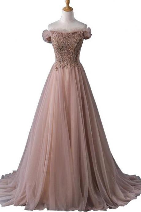 Beautiful Tulle Pink Long Formal Gown, Charming Prom Dresses 2019