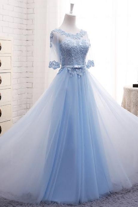 Light Blue Simple Tulle Bridesmaid Dress, Beautiful Blue Prom Gowns