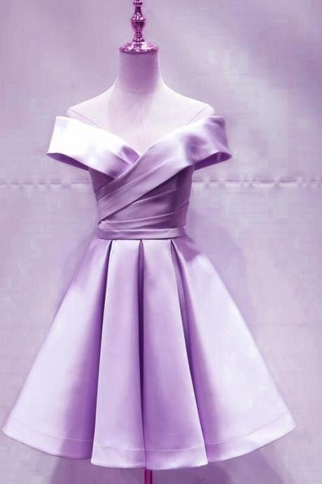 Light Purple Off Shoulder Satin Formal Dress, Cute Party Dresses 2019