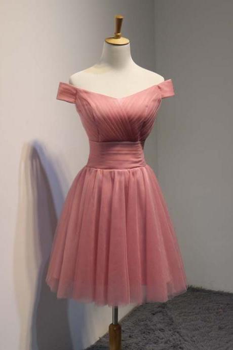 Pink Tulle Simple Off Shoulder Party Dresses, Pink Homecoming Dresses 2019