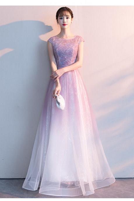 Gradient Light Purple Tulle With Sequins Long Party Dress, Cute Formal Dress 2019