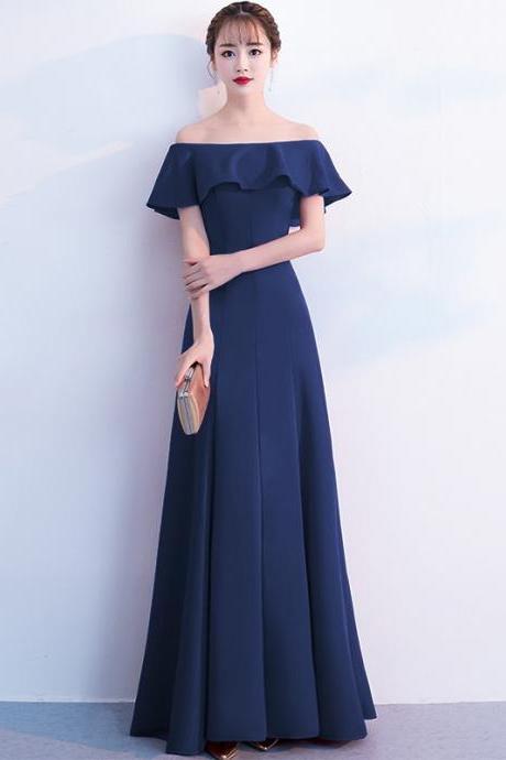 Blue Off Shoulder Long Formal Gown, Elegant Evening Dresses 2019