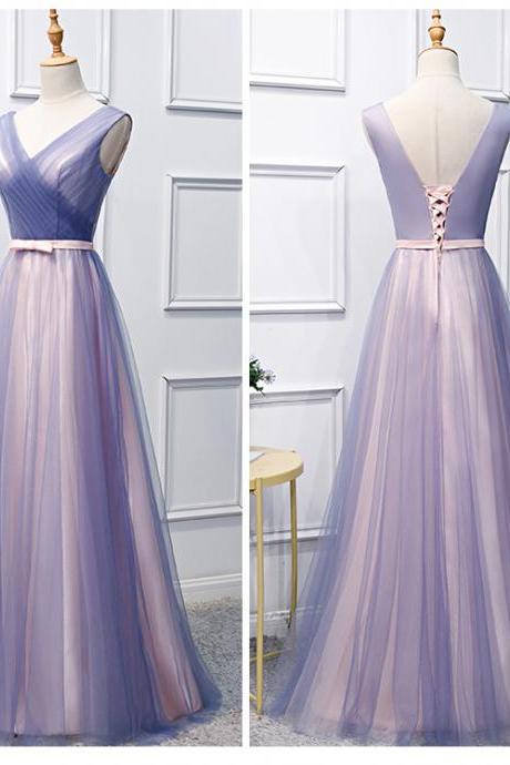 Beautiful V-neckline Tulle Floor Length Prom Dress 2019, Long Party Dresses for Weddings 