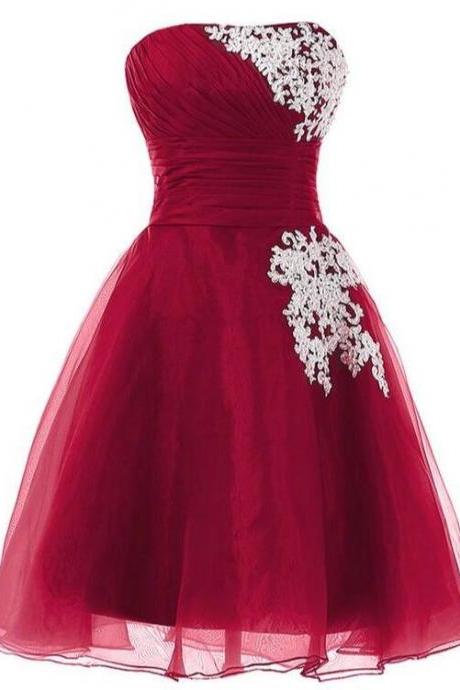 Adorable Wine Red Organza Short Party Dress, Cute Formal Dresses 2019