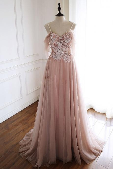 Dark Pink Off Shoulder Tulle A-line Formal Dresses, Beautiful Party Gowns 2019