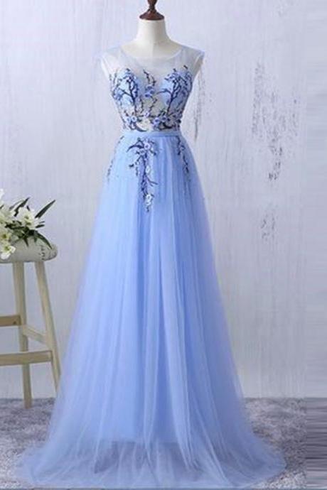 Elegant Light Blue Tulle Formal Dress 2019, Charming Formal Gowns 2019
