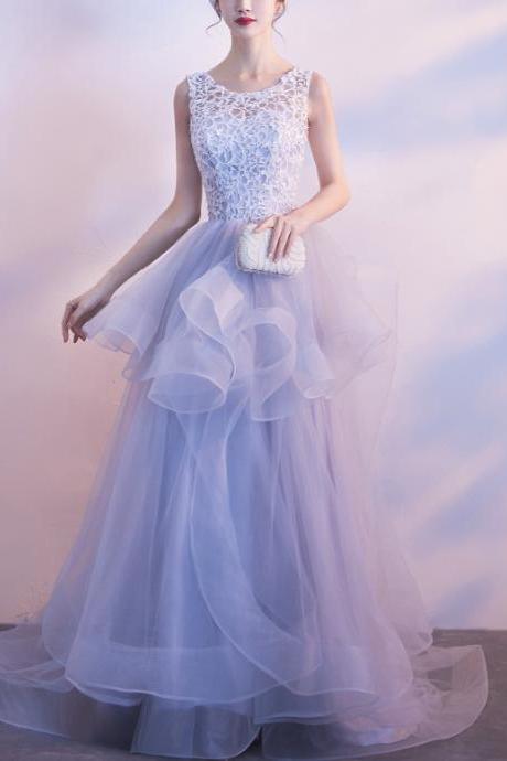 Beautiful Grey Tulle And Lace Long Evening Gown 2019, Pretty Formal Dresses