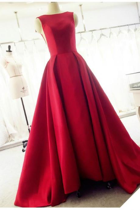 Red Satin Backless Long Formal Dress 2019, Gorgeous Party Gowns 2019