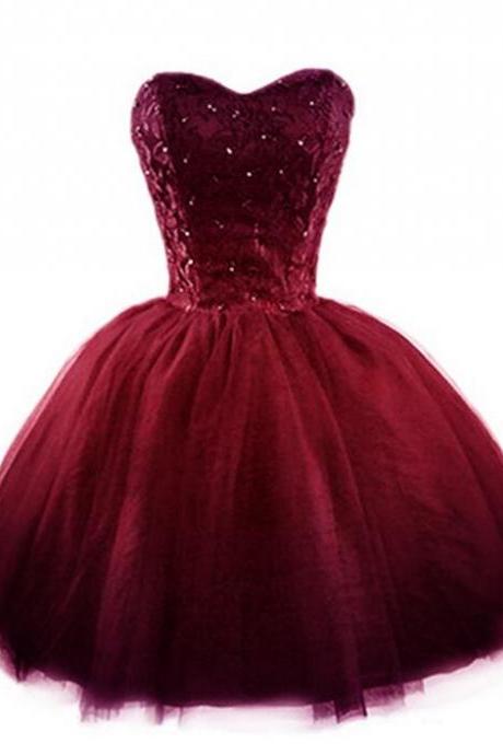 Charming Burgundy Tulle And Lace Homecoming Dress, Party Dress 2019