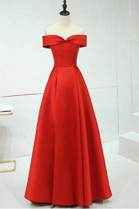 Charming Red Satin Simple Formal Dress 2019, Handmade Long A-line Junior Prom Dress