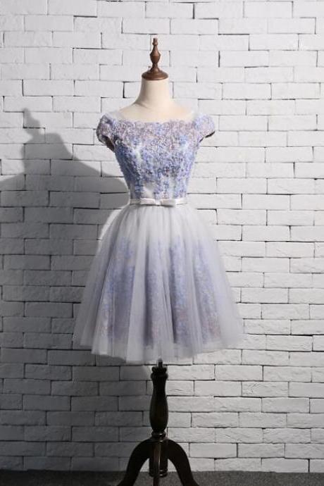 Grey Tulle Short Prom Dress 2019, Lovely Tulle Knee Length Formal Dress 2019