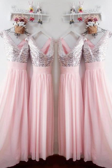 Beautiful Sequins And Chiffon Bridesmaid Dress, Long Party Dress 2019, Bridesmaid Dress 2019