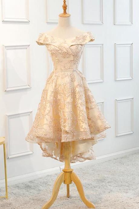 Charming Champagne High Low Fashionable Party Dress, Cute Short Party Dress, Homecoming Dress