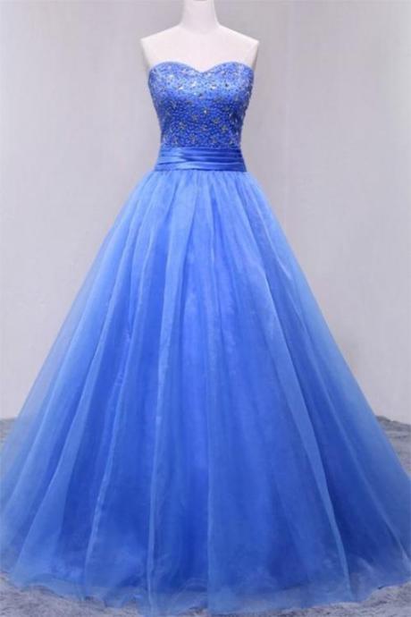 Puffy Beautiful Organza Floor Length Prom Dress With Beading, Strapless Evening Dress