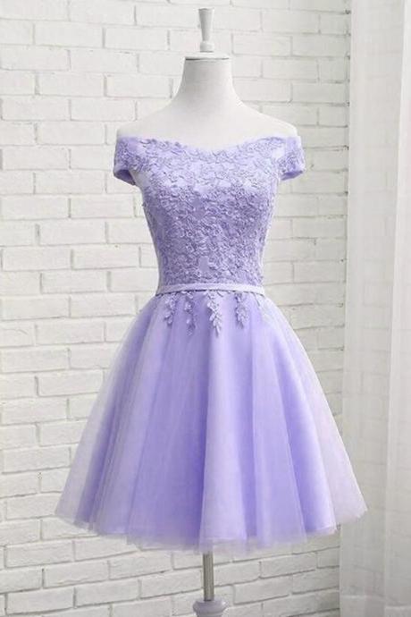 Light Purple Tulle Short Homecoming Dress 2019, Cute Off Shoulder Party Dress