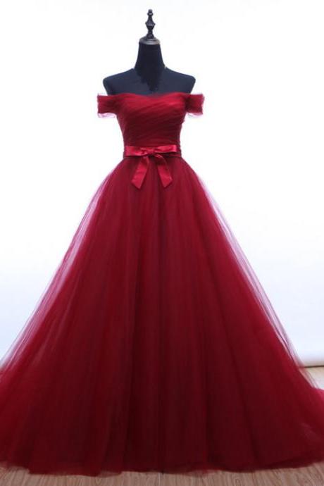 Wine Red Tulle Sweetheart Long Party Gown, Tulle Formal Dress 2019