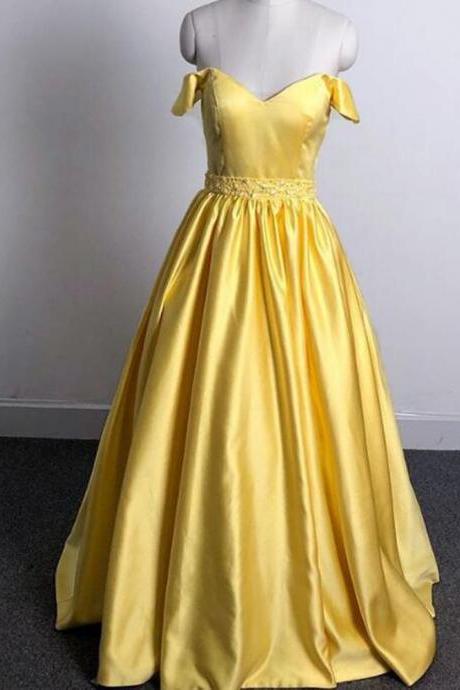Yellow Satin Party Dress 2019, Long Formal Gown 2019