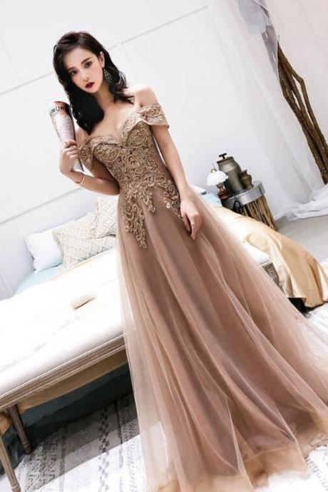 Gorgeous Champagne Tulle Sweetheart Long Formal Gown, Prom Dresses 2019, Party Dresses