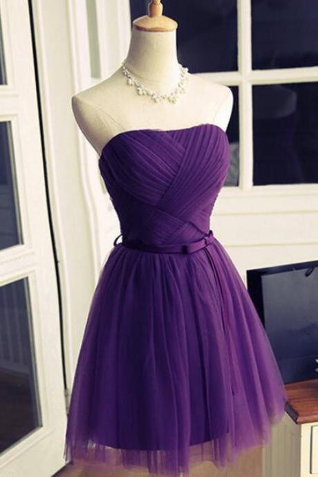 Lovely Dark Purple Tulle Homecoming Dress 2019, Short Formal Dress