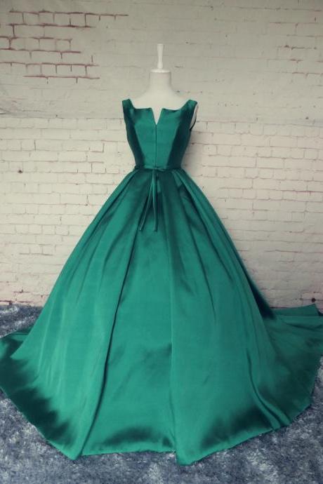 Beautiful Green Satin Sweet 16 Gown, Green Long Party Dress 2019