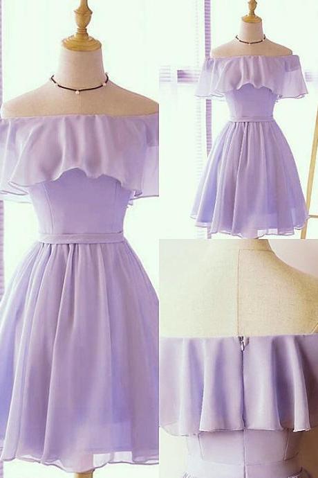 Simple Pretty Chiffon Knee Length Bridesmaid Dress, Charming Off Shoulder Style Short Party Dress