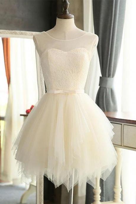 Champagne Lovely Tulle And Lace Homecoming Dress, Cute Party Dress 2019