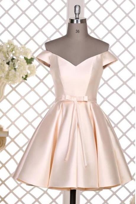 Light Champagne Off The Shoulder Party Dress 2019, Satin Sweet 16 Party Dresses