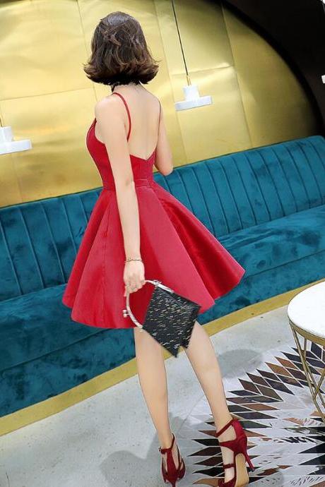 Red Satin Straps Short Homecoming Dress 2019, Lovely Party Dress