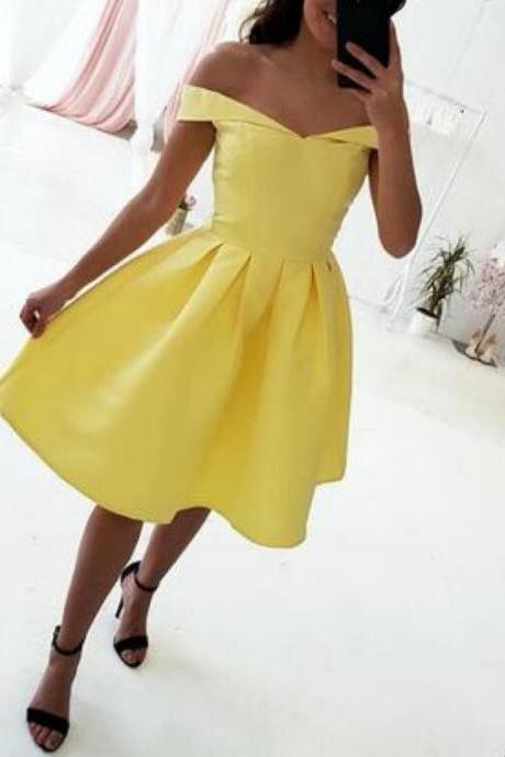 Yellow Simple Off The Shoulder Short Homecoming Dress, Simple Party Dress