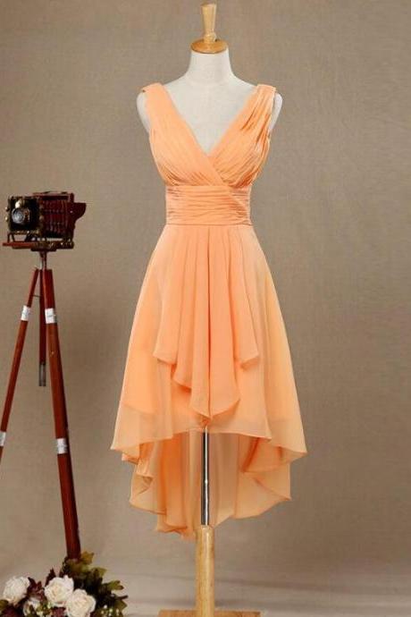 Simple Pretty Orange High Low Bridesmaid Dress, Lovely Bridesmaid Dress