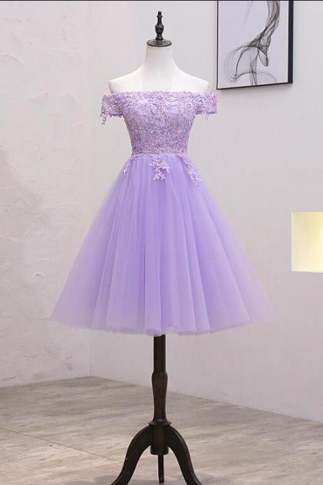 Cute Short Lavender Tulle Homecoming Dress With Lace, Women Short Party Dress