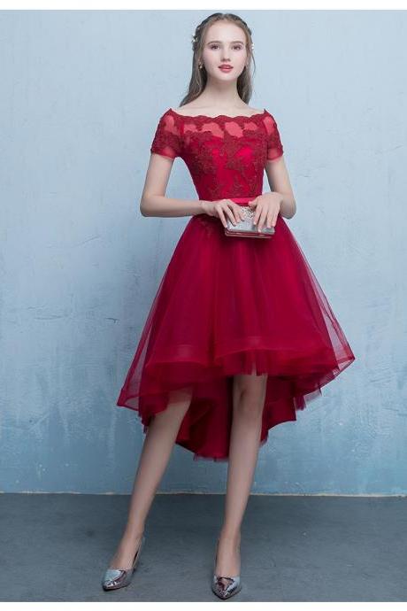 Elegant Red High Low Party Dress, Homecoming Dress 2019