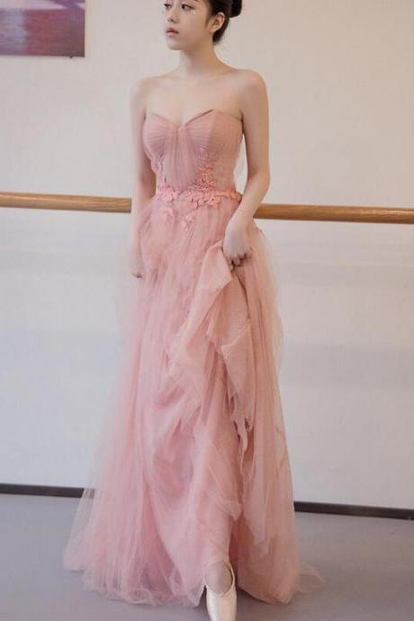 Beautiful Pink Tulle Sweetheart A-line Prom Dress, Pink Formal Gown 2020