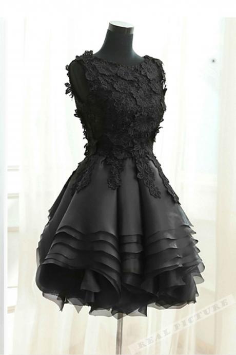 Beautiful Black Layers Knee Length Party Dress, Black Short Formal Dress
