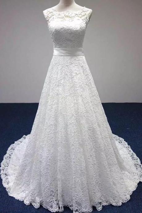 Beautiful Ivory Lace Simple Wedding Dress, Simple Bridal Gown