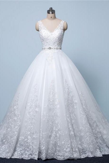 Beautiful White Sweet 16 Gown, Lace Wedding Dresses 