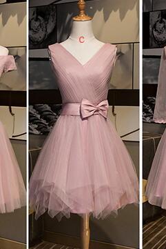 Dark Pink Cute Knee Length Tulle Formal Dress, Simple Prom Dress