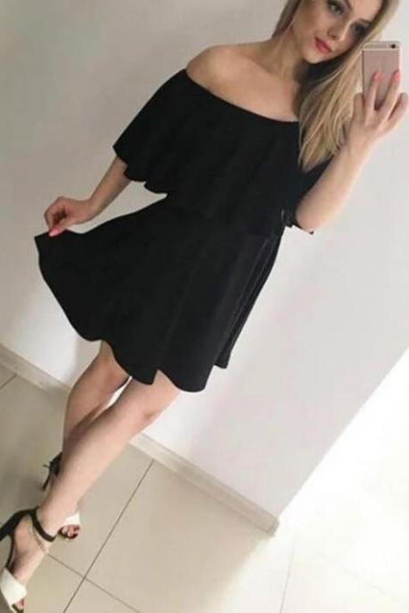 Simple Black Off Shoulder Mini Homecoming Dresses Evening Dresses