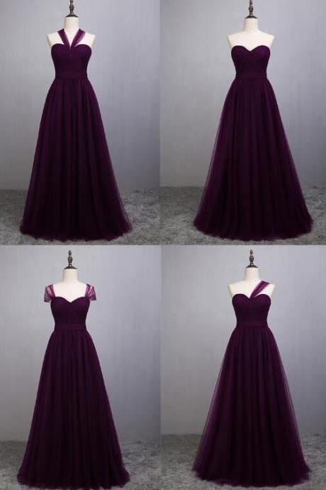 Beautiful Dark Purple Convertible Tulle Bridesmaid Dress, Multi Way Bridesmaid Dress