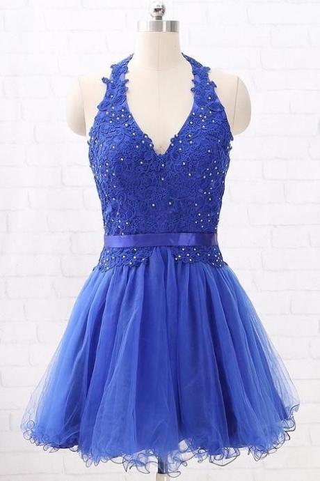 Cute Blue Homecoming Dress 2019, Short V-neckline Party Dress