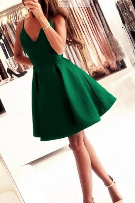 Beautiful Short Straps V-neckline Homecoming Dress, Simple Cute Party Dress