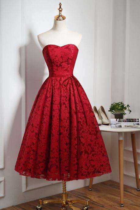 Beautiful Wine Red Party Dress, Lace Sweetheart Formal Dress