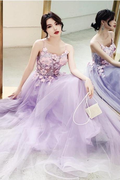 Charming Lavender Tulle Party Dress 2020, Tulle A-line Prom Dress
