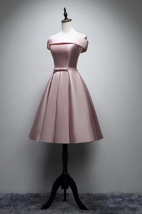 Cute Pink Knee Length Prom Dress 2020, Satin Short Homecoming Dress
