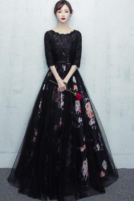 Beautiful Long Prom Dress 2020, Black Lace Party Dress 
